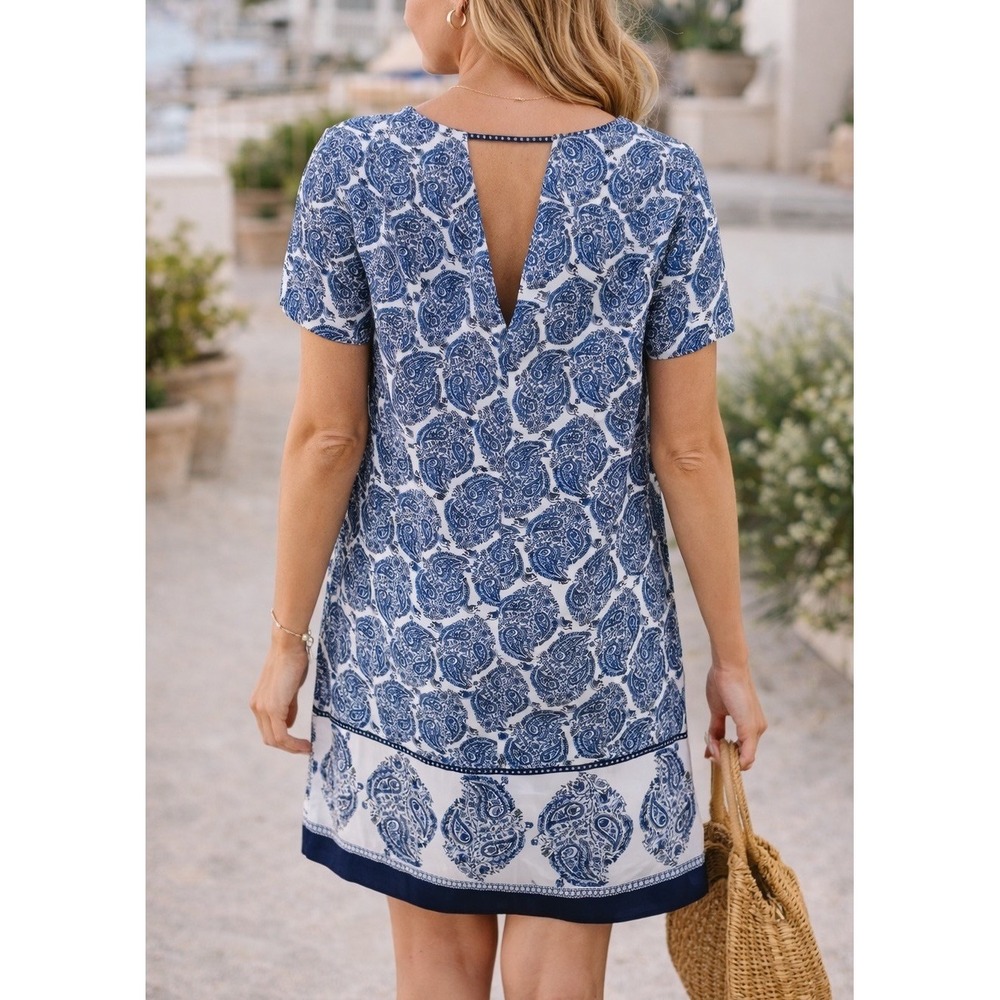 Lulus Paisley Shift Dress Women XS Blue White Back V Keyhole Lightweight Coastal